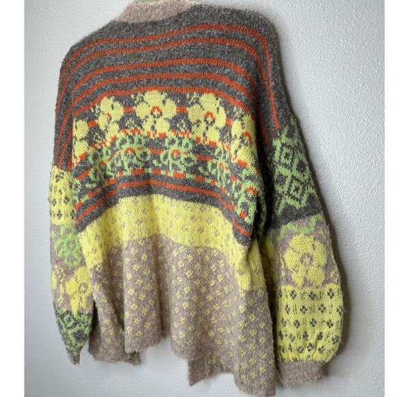 Fate Yellow Tan Gray Multi Floral & Stripe Print Open Front Cardigan XS - Picture 9 of 13